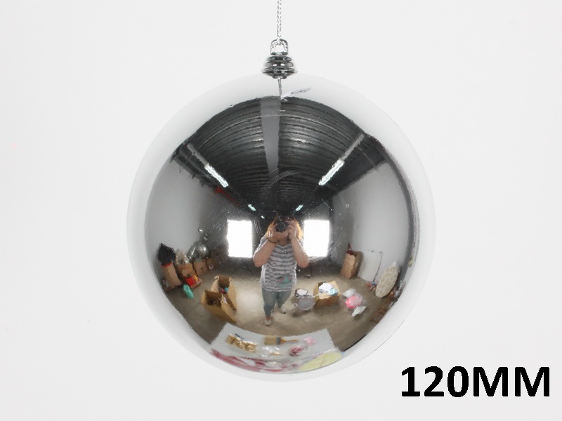 Christbaumkugel rund, silber gänzend, 12cm (120mm)