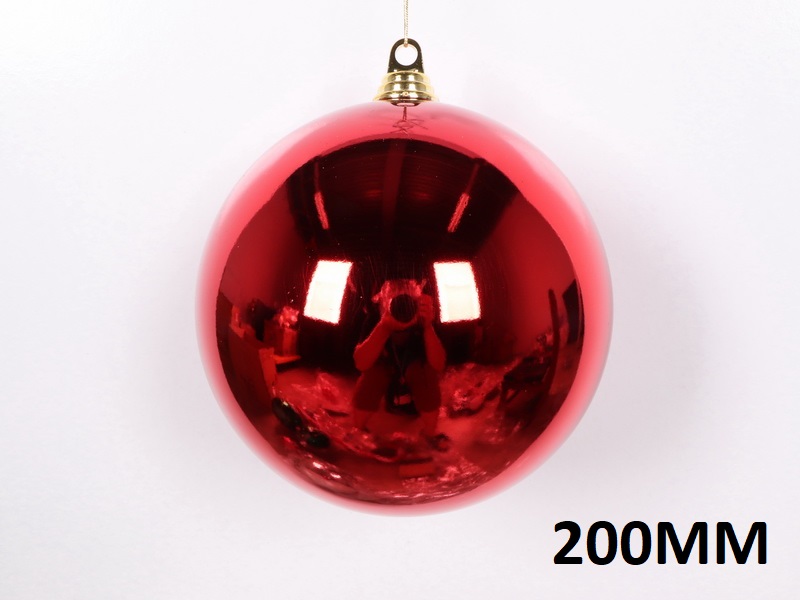Christbaumkugel rund, rot glänzend, 20cm (200mm)
