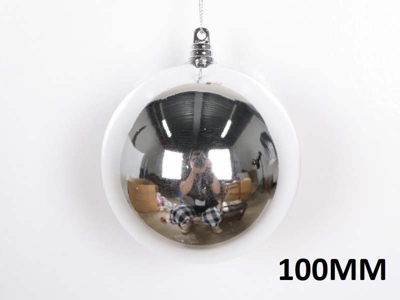 Christbaumkugel rund, silber glänzend, 10cm (100mm)