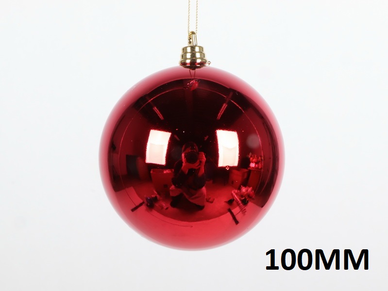 Christbaumkugel rund, rot glänzend, 10cm (100mm)