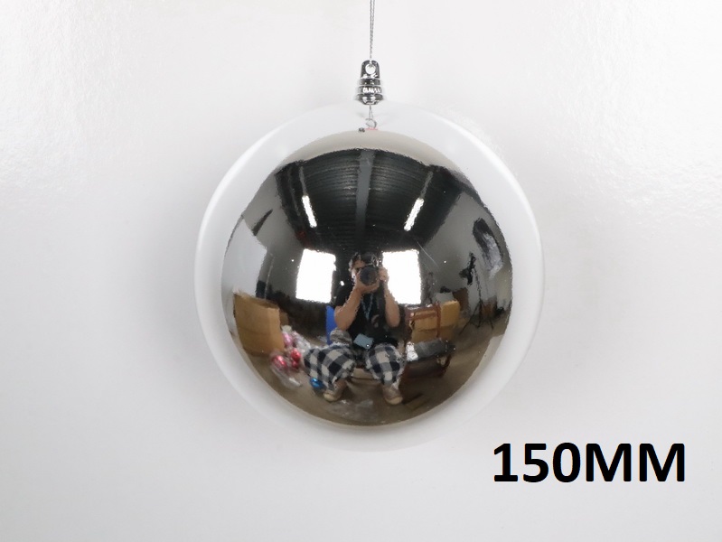 Christbaumkugel rund, silber glänzend, 15cm (150mm)